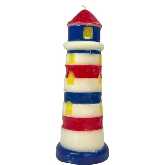 Sonoma Lighthouse Shaped Candle 80 Hour Burn Retro Stripes Red White Blue READ - Picture 7 of 10